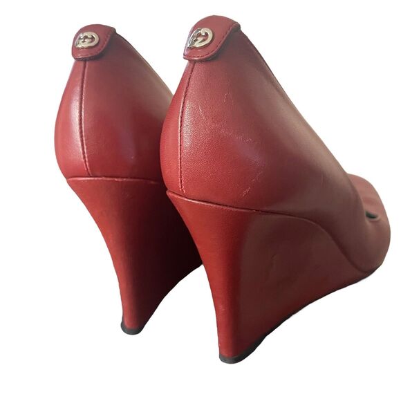 Gucci EUR 41 Wedge Heels Round Toe Deep Red Career Comfort GG Emblem - Picture 10 of 16